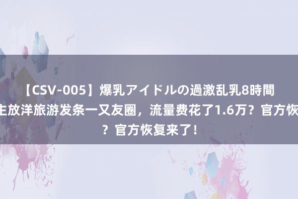 【CSV-005】爆乳アイドルの過激乱乳8時間 老东谈主放洋旅游发条一又友圈，流量费花了1.6万？官方恢复来了！