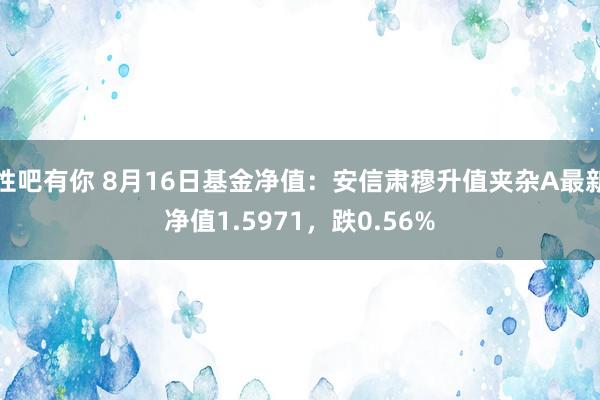 性吧有你 8月16日基金净值：安信肃穆升值夹杂A最新净值1.5971，跌0.56%