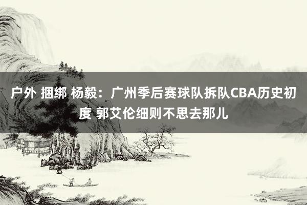 户外 捆绑 杨毅：广州季后赛球队拆队CBA历史初度 郭艾伦细则不思去那儿