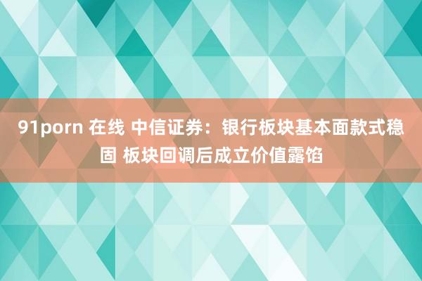 91porn 在线 中信证券：银行板块基本面款式稳固 板块回调后成立价值露馅